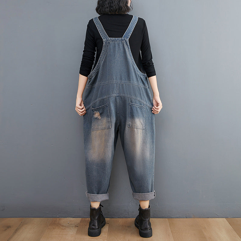 The New Loose Look Thin Jean Suspenders Women