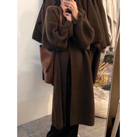 Khaki Knitted Cardigan Sweater, Womens Coat, Long Cardigan, Wool Coat, Cozy Style Loose, Plus Size Maxi Coat, Office Outfits, Fall Clothing