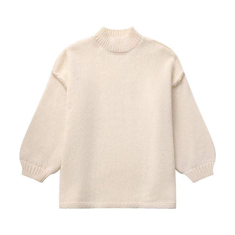 Temperament Crew Neck Simple Style Thin Sweater