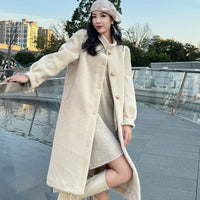 Thickened Long Section Stand Collar Faux Lamb Plush Fur Integrated Fur Environmental Protection Leather Women's Coat