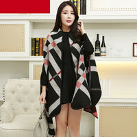 Women's Plus Cashmere Plaid Thick Warmth Keeping Air Conditioning Cloak