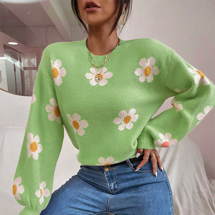 Women's Short Flower Pullover Sweater