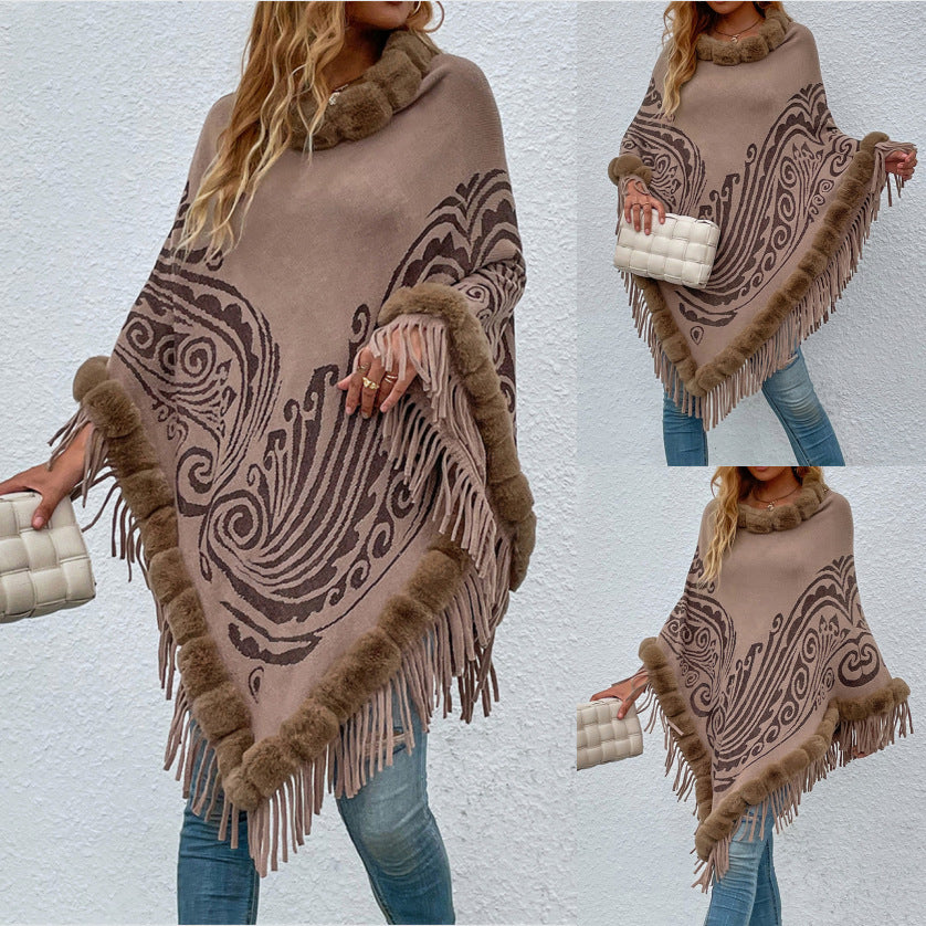 Winter Fur Collar And Fringed Shawl