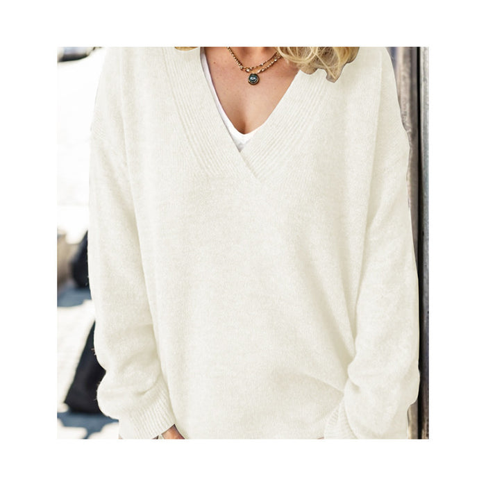 Women's Knitted V-neck Pullover Outerwear Sweater