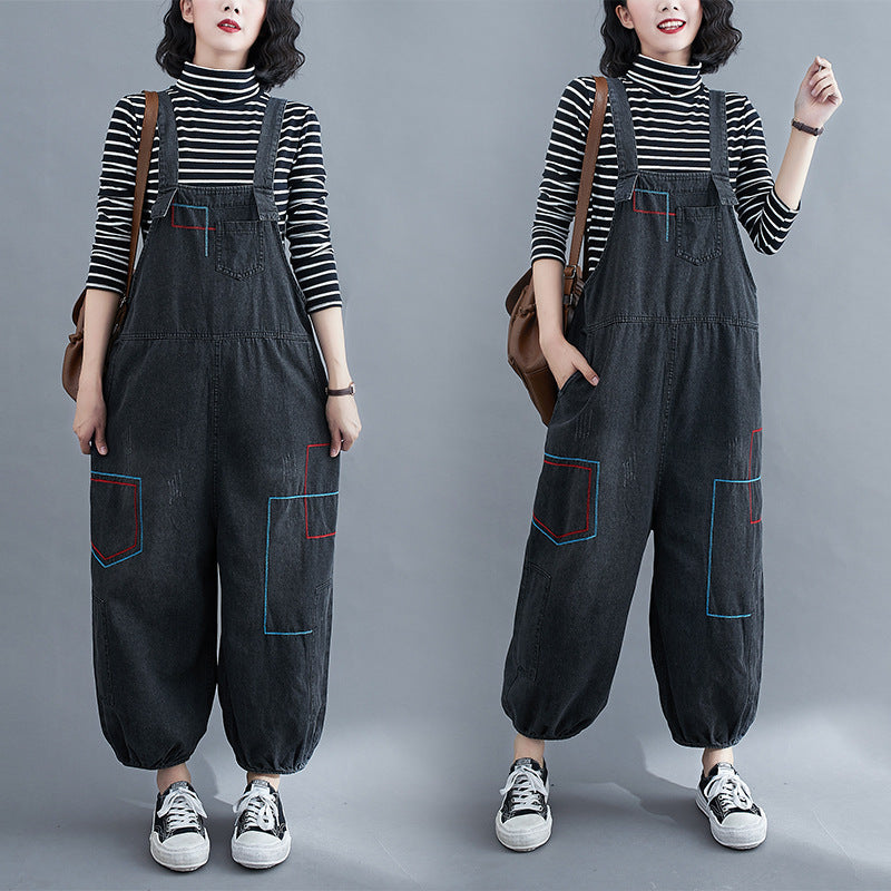 Spring Matching Embroidery Age-reducing Oversized Suspenders