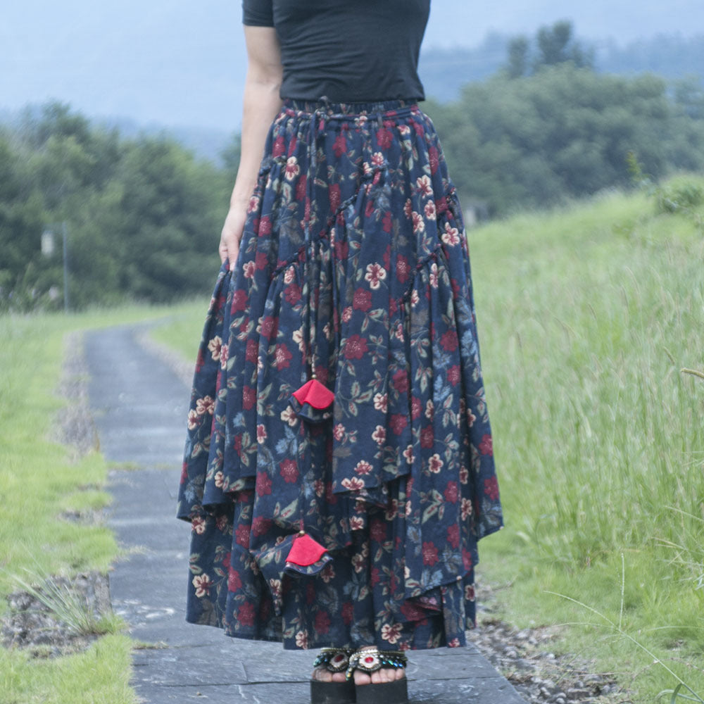 Ethnic Style Women's Cotton And Linen Printed Skirt