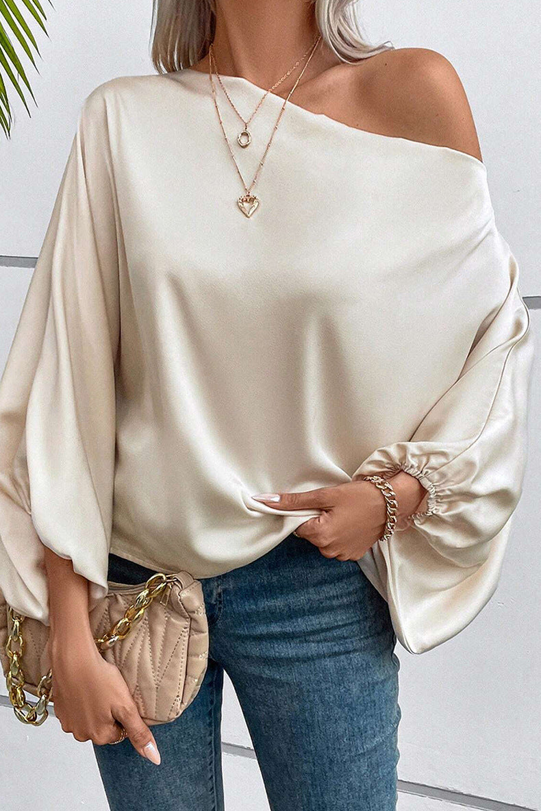 European And American Temperament Commute Diagonal Collar Asymmetric Pullover