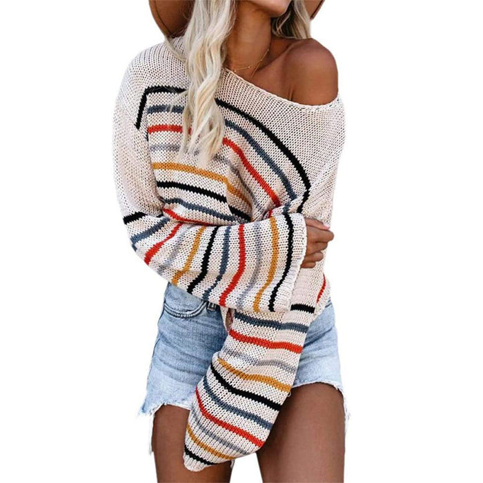 European And American Fashion Word Neck Off-shoulder Knitted Sweater