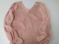 Puff Sleeve New Thin Women's Clothing V-neck Chiffon Stitching Sweater