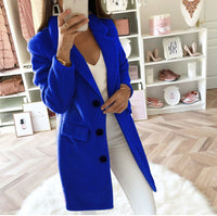 Solid Color Suit Collar Mid-Length Double-Breasted Woolen Coat