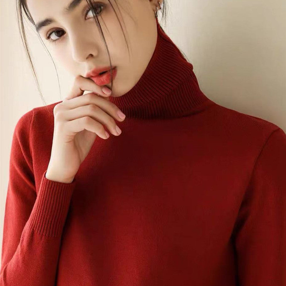 Women's Fashion Loose And Slimming Turtleneck Long Sleeve Knitted Bottoming Shirt Knitwear