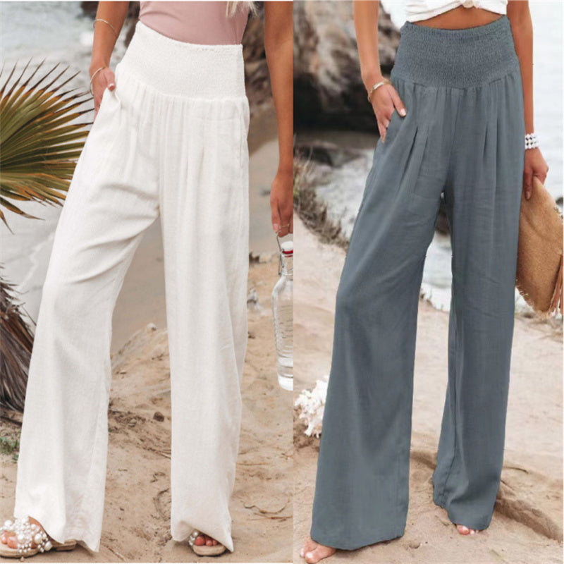 Women's Pants Casual Wide Leg Cotton Linen Loose Trousers