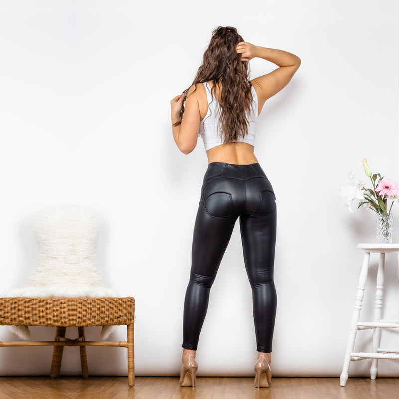 Shascullfites melody Four-way stretchable super tight leggings bum lifting thermal leather leggings matt black shaping effect