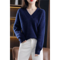 Women's New V Neck Loose Knitted Sweater