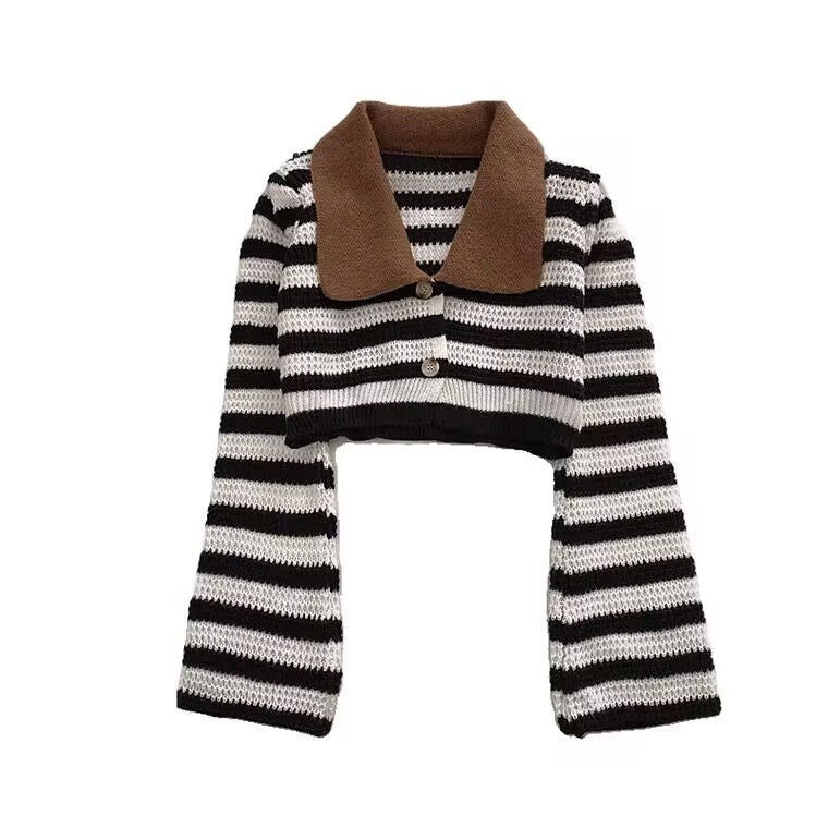 Short Long Sleeve Knitted Cardigan Design Blouse