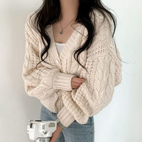 Women's Loose All-match V-neck Lantern Sleeve Short Sweater