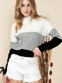 Women's Casual All-matching Striped Contrast Color Sweater