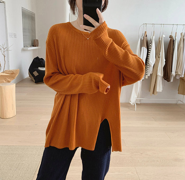 Split Pullover Long Sleeve Cashmere Sweater