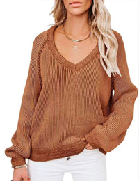 V-neck Pullover Women's Fashion Personality Long-sleeved Knitted Sweater