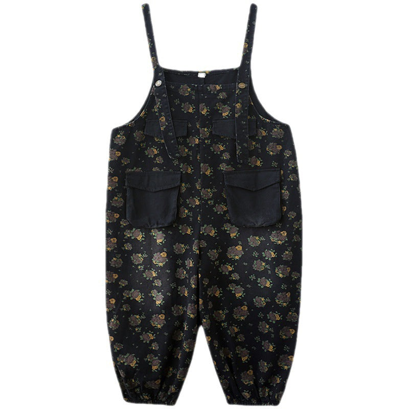 Large Size Printed Pocket Loose Jean Suspenders