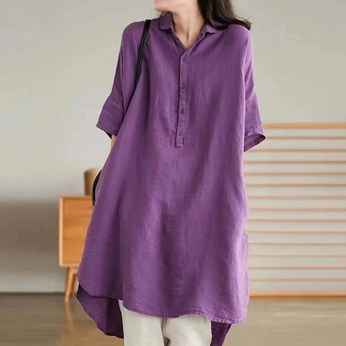 Literary Solid Color Linen Mid-length Shirt