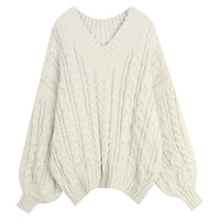 V-neck Thickening Cable-knit Sweater Women