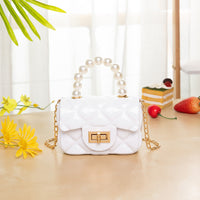 Children's Jelly Bag Rhombic Chain Pearl Handbag