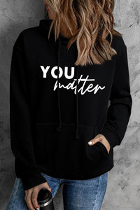 Front And Back Letters Women's Printed Wear Hooded Pocket Pullover Sports Long Sleeve