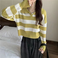 Polo Collar Stripes Knitwear Loose Small Short Sweater Autumn And Winter