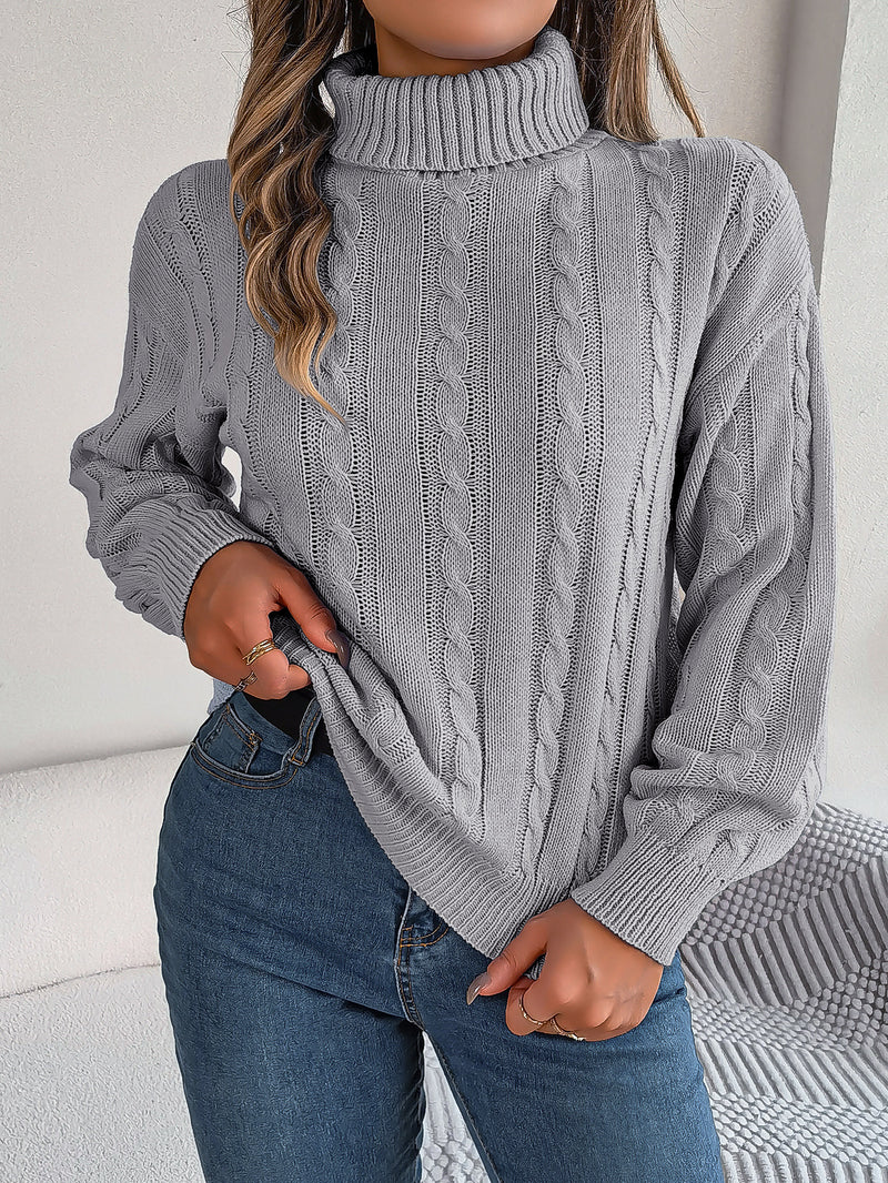 Women's Casual Solid Color Twist Long Sleeve Turtleneck Sweater