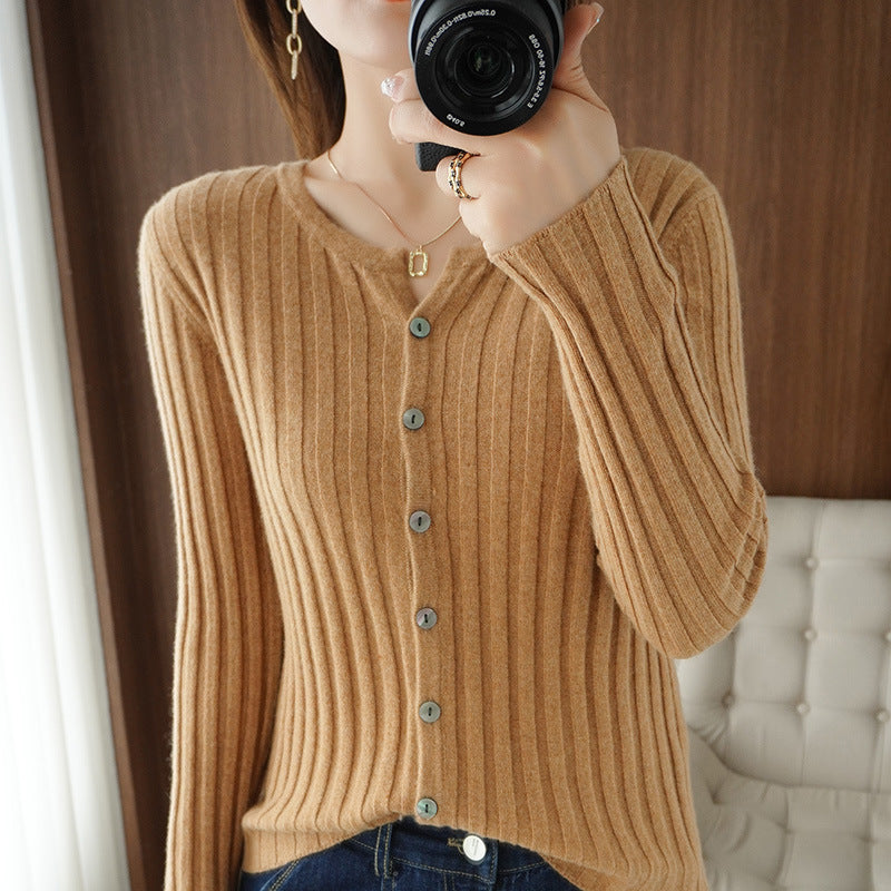 Women's Solid Color Wool Knitted Cardigan Sweater Coat