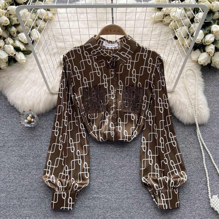 Printed Long Sleeve Chiffon Shirt Women's Early Autumn