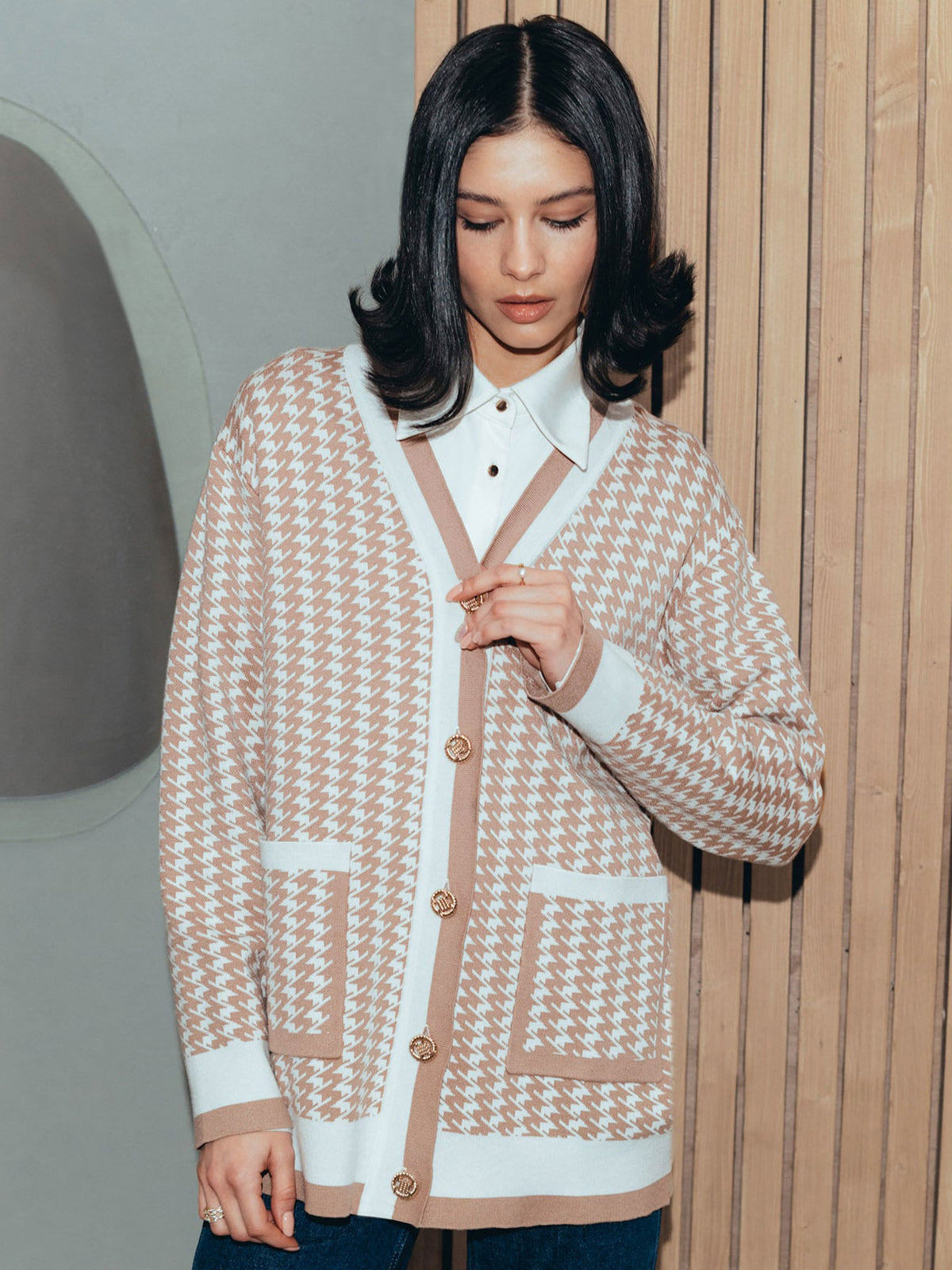 Women's Fashion Loose Casual Houndstooth Sweater