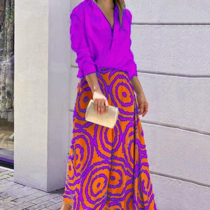 Long Sleeved Top Painted Half Skirt Casual Set