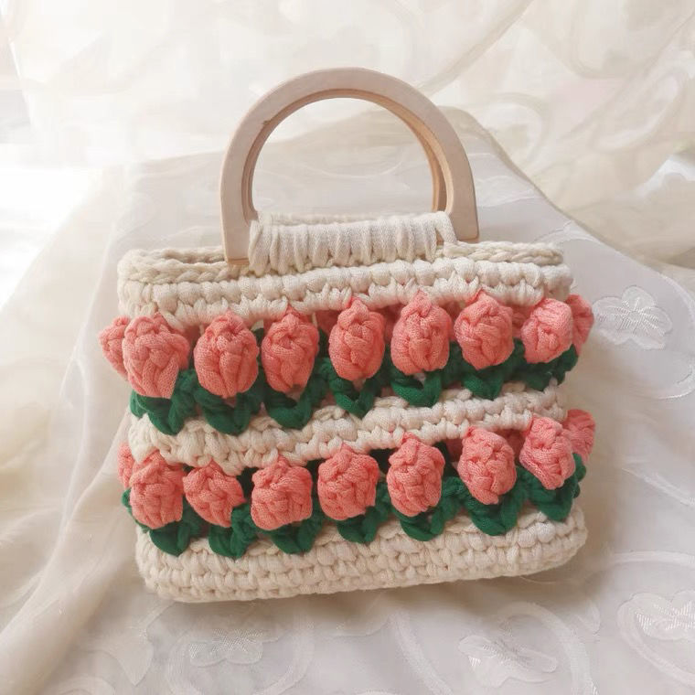 Cloth Line Crochet Knitting Tulips Handbags