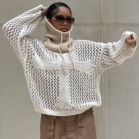 Women's Fashion Round Neck Hollow Knitted Sweater