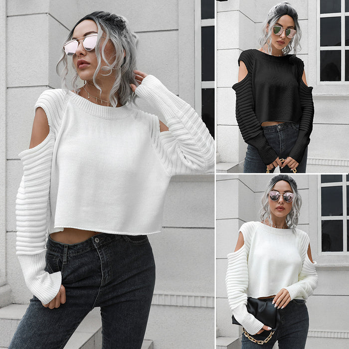 Women's Loose Long Sleeve Design Off Shoulder Short Sweater