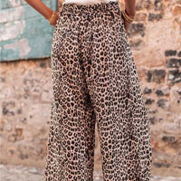 Simple Leopard Print Printed Pocket Wide Leg Trousers