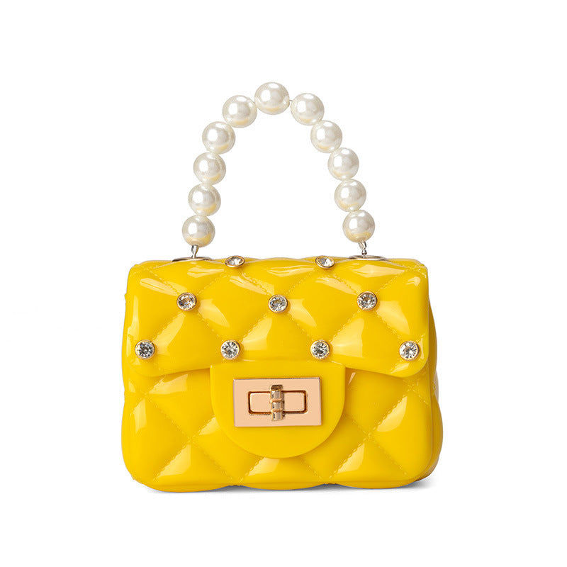 Children's Jelly Bag Rhombic Chain Pearl Handbag