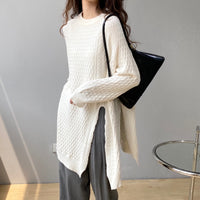 Solid Color Round Neck Twist Irregular Slit Sweater