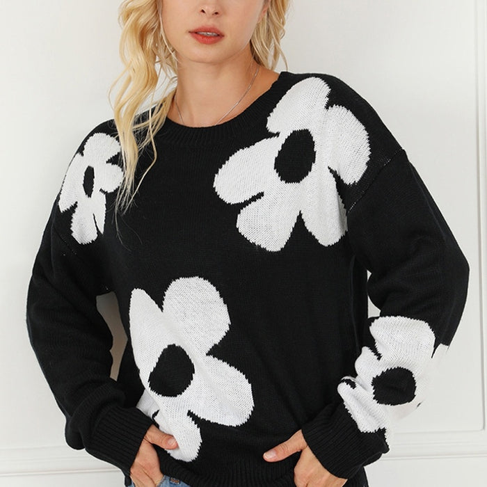 European And American Fashion Floral Print Warm Sweater Woman