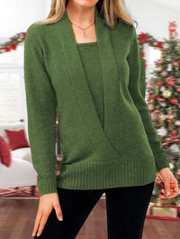 Autumn And Winter New Solid Color Long Sleeve V-neck Fake Two-piece Short Sweater