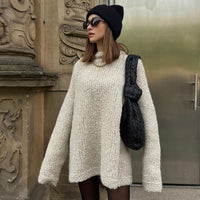 Simple Solid Color Thick Needle Round Neck Sweater Mid-length