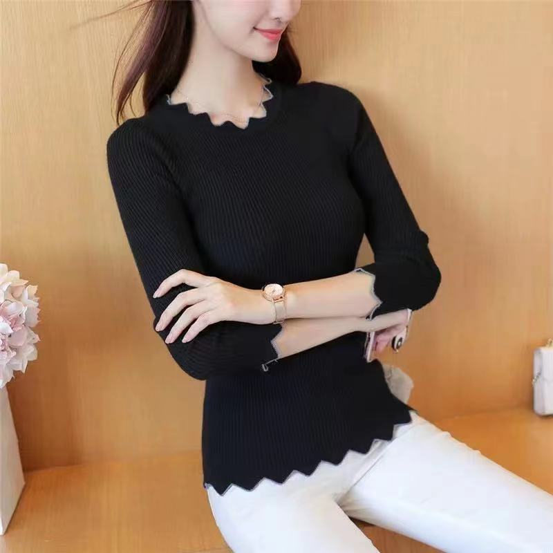 Round Neck Lace Inner Wear Knitted Slim Fit Sweater