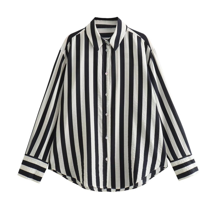 Women's Long Sleeve Loose Casual Striped Shirt