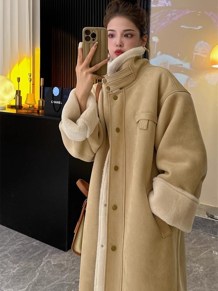 Thickened Imitation Fur Coat Overcoat Women's Long Lamb Suede