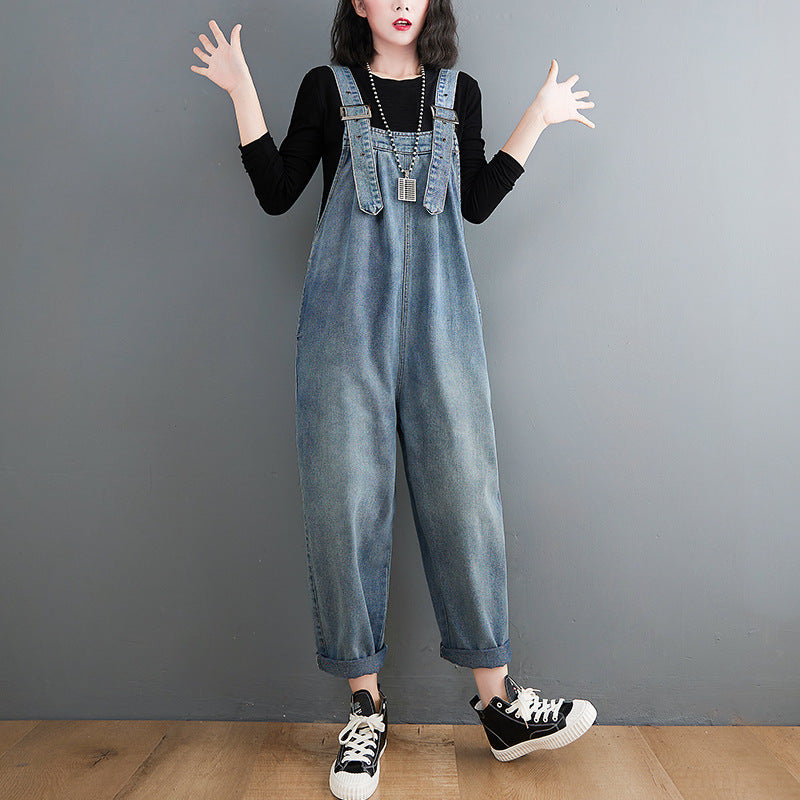 Winter Fat Sister Show Thin Jeans Suspenders Female