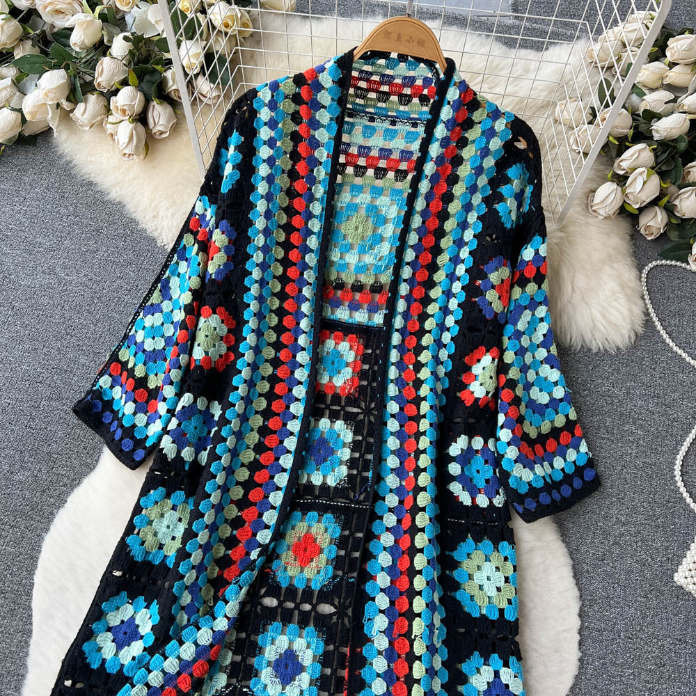 Bohemian Vacation Ethnic Print Vintage Long Style Long Sleeve Shawl Cardigan