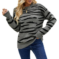 Autumn And Winter New Striped Sweater Pullover Tiger Pattern Color Matching Sweater For Women