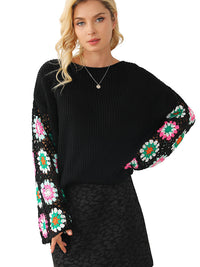 Women's Casual Loose Floral Crochet Knitted Sweater